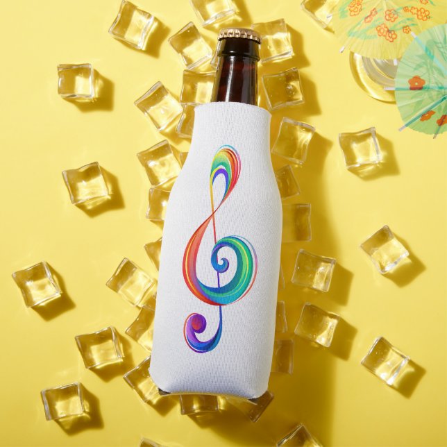 Layered rainbow treble clef bottle cooler (In Situ Summer)