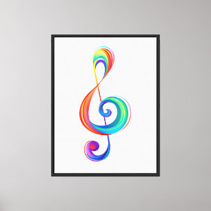 Layered rainbow treble clef canvas print