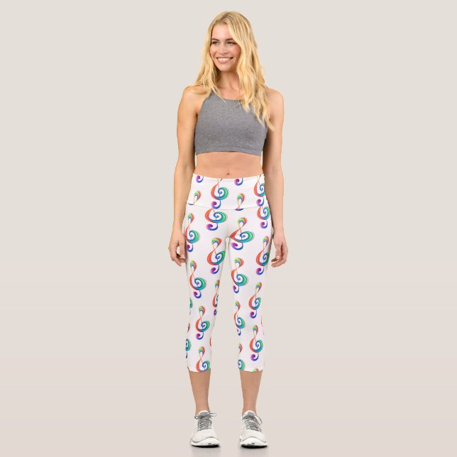 Layered rainbow treble clef capri leggings (Front)