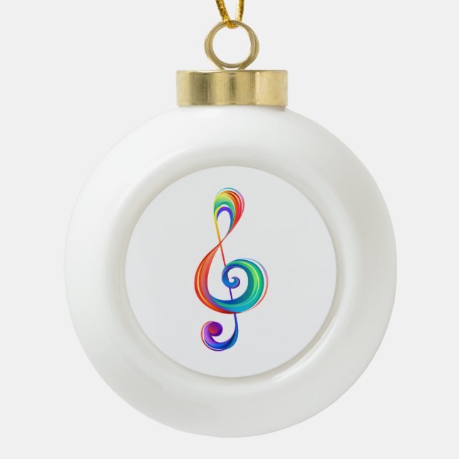 Layered rainbow treble clef ceramic ball christmas ornament (Front)