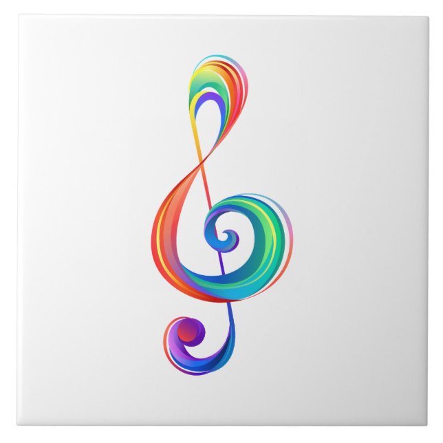 Layered rainbow treble clef ceramic tile (Front)