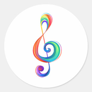 Layered rainbow treble clef classic round sticker