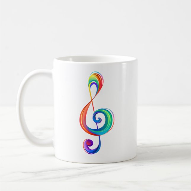 Layered rainbow treble clef coffee mug (Left)