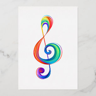 Layered rainbow treble clef foil holiday card