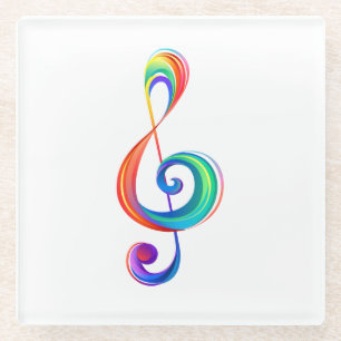 Layered rainbow treble clef glass coaster