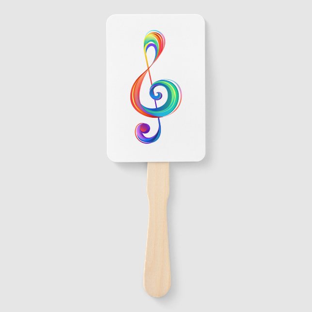 Layered rainbow treble clef hand fan (Front)