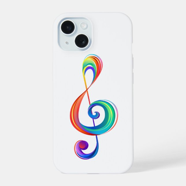 Layered rainbow treble clef iPhone 15 case (Back)