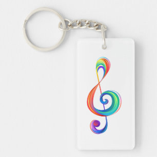 Layered rainbow treble clef key ring