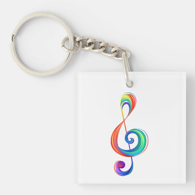 Layered rainbow treble clef key ring (Front)