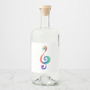Layered rainbow treble clef liquor bottle label