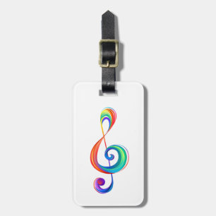 Layered rainbow treble clef luggage tag