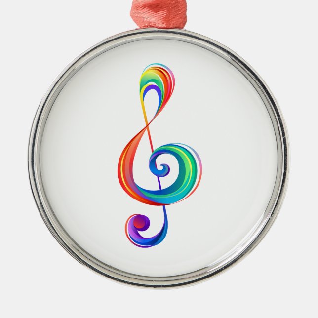 Layered rainbow treble clef metal ornament (Front)