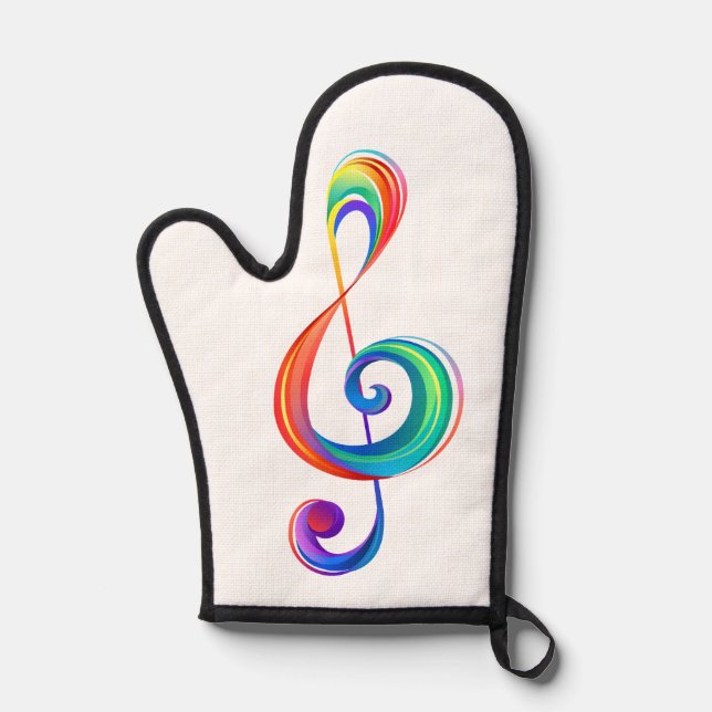 Layered rainbow treble clef oven mitt (Front)