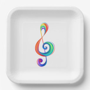 Layered rainbow treble clef paper plate