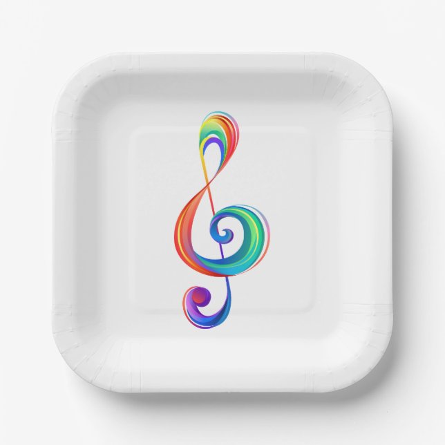 Layered rainbow treble clef paper plate (Front)