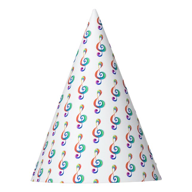 Layered rainbow treble clef party hat (Front)