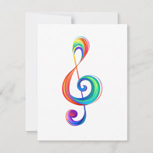 Layered rainbow treble clef RSVP card