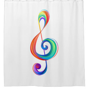Layered rainbow treble clef shower curtain