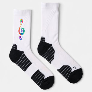 Layered rainbow treble clef socks