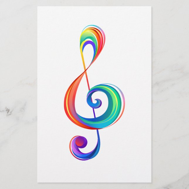 Layered rainbow treble clef stationery (Front)
