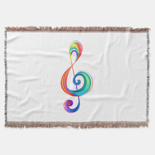 Layered rainbow treble clef throw blanket