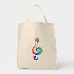 Layered rainbow treble clef tote bag