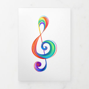 Layered rainbow treble clef Tri-Fold holiday card