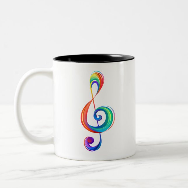 Layered rainbow treble clef Two-Tone coffee mug (Left)