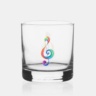 Layered rainbow treble clef whiskey glass