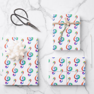 Layered rainbow treble clef wrapping paper sheet