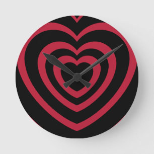 Layered Red & Black Heart Aesthetic Round Clock