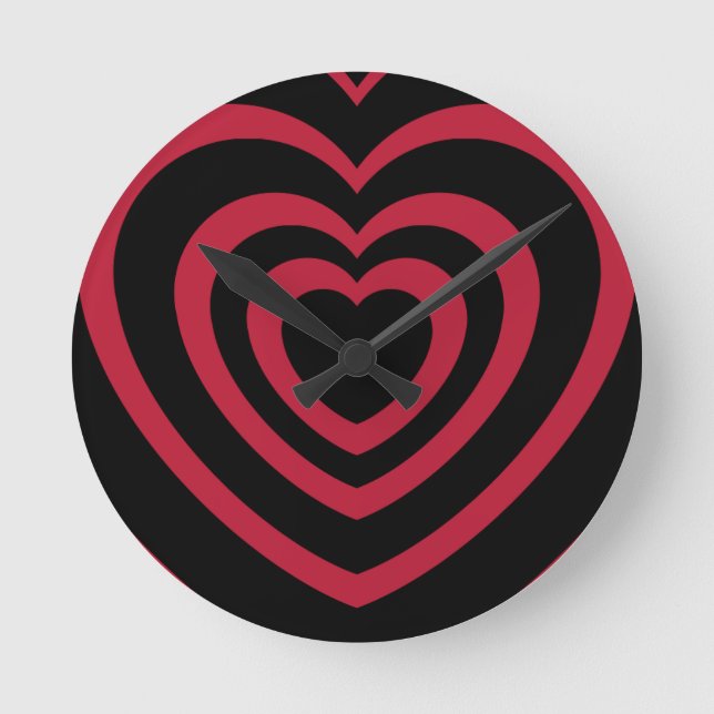 Layered Red & Black Heart Aesthetic Round Clock (Front)
