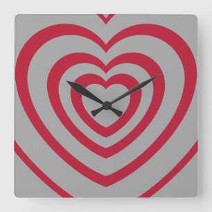 Layered Red & Grey Heart Aesthetic Square Wall Clock