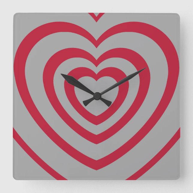 Layered Red & Grey Heart Aesthetic Square Wall Clock (Front)