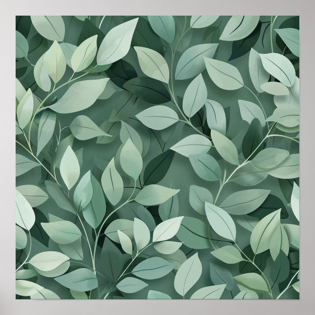 Layered Sage Botanical Leaf Pattern Wall Art (Front)