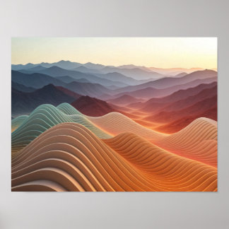 Layered Topographic Landscape at Sunset Poster