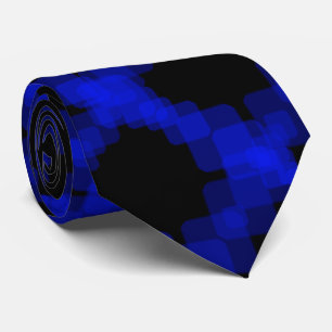 Layered True Blue Squared On Black Pattern Tie