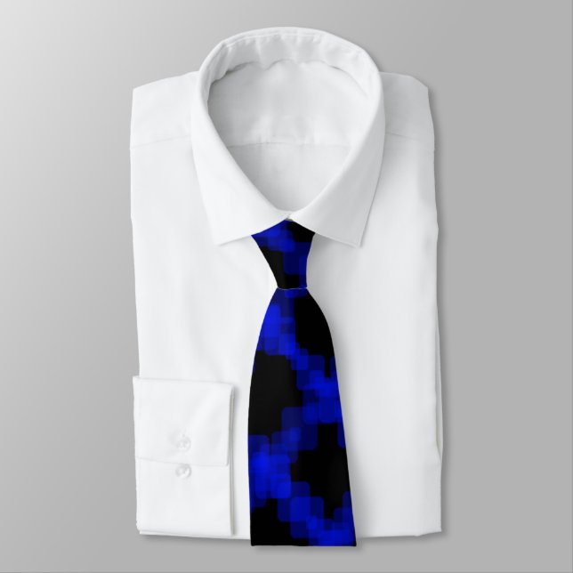 Layered True Blue Squared On Black Pattern         Tie (Tied)
