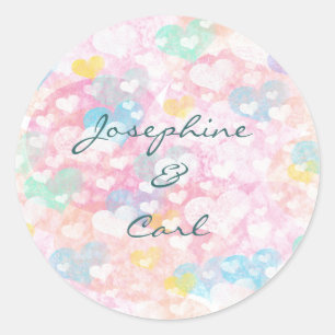 Layered Watercolor Hearts Pattern Classic Round Sticker