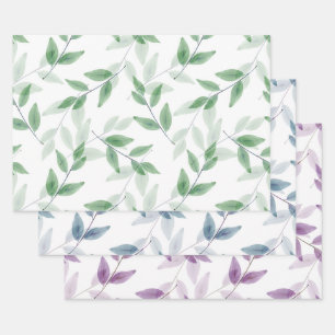 Layered Watercolor Leaves Pattern Wrapping Paper Sheet