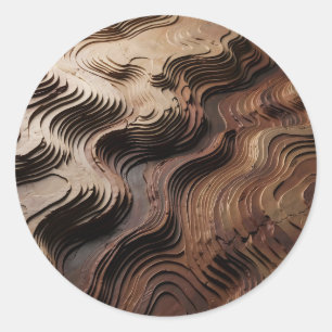 Layered Wooden Topographic Waves Abstract Classic Round Sticker