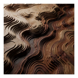 Layered Wooden Topographic Waves Abstract Poster