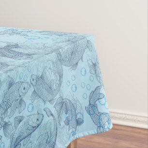 Layering Fishes Pattern 02.Dark blue.b L Blue BG Tablecloth