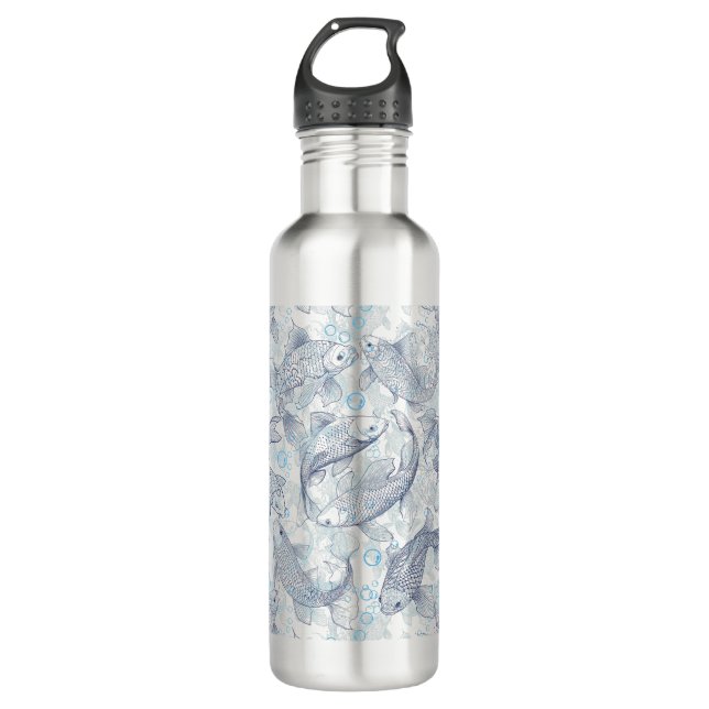Layering Fishes Pattern 02.Dark blue.b No BG 710 Ml Water Bottle (Front)