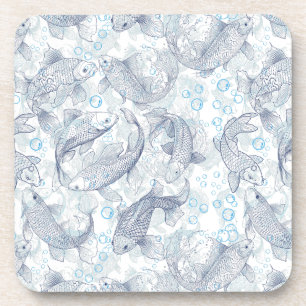 Layering Fishes Pattern 02.Dark blue.b No BG Coaster