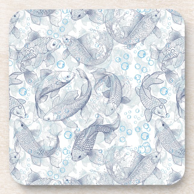 Layering Fishes Pattern 02.Dark blue.b No BG Coaster (Front)