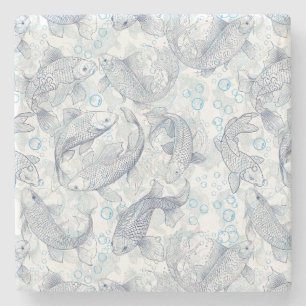 Layering Fishes Pattern 02.Dark blue.b No BG Stone Coaster
