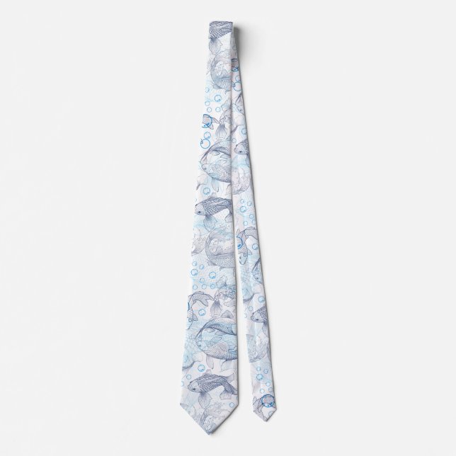 Layering Fishes Pattern 02.Dark blue.b No BG Tie (Front)