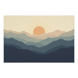 Layers of Calm – Minimalist Mountain Sunset Poster