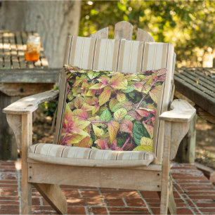 LAYERS OF COLORFUL LEAVES/ PINK GREEN AND YELLOW CUSHION